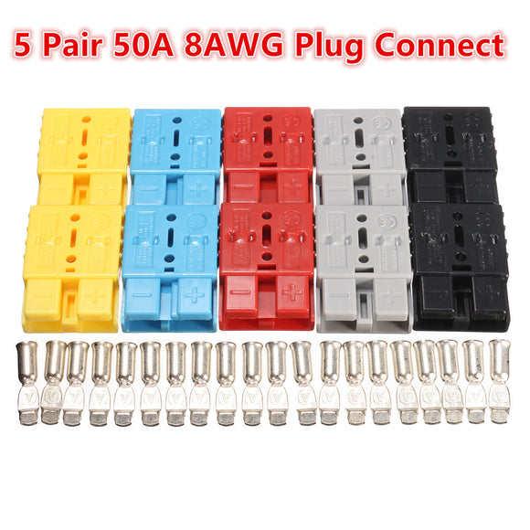 10pcs 5 Pairs Connector Ends Battery Quick Connector 50A 8AWG Plug with Terminal Pin