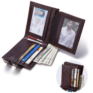 Men Genuine Leather Multi-Functional Double Clasp Individual Fashion Wallet