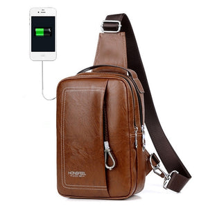 Double Zipper USB Charging Port Sling Bag Chest Bag Crossbody Bag For Men