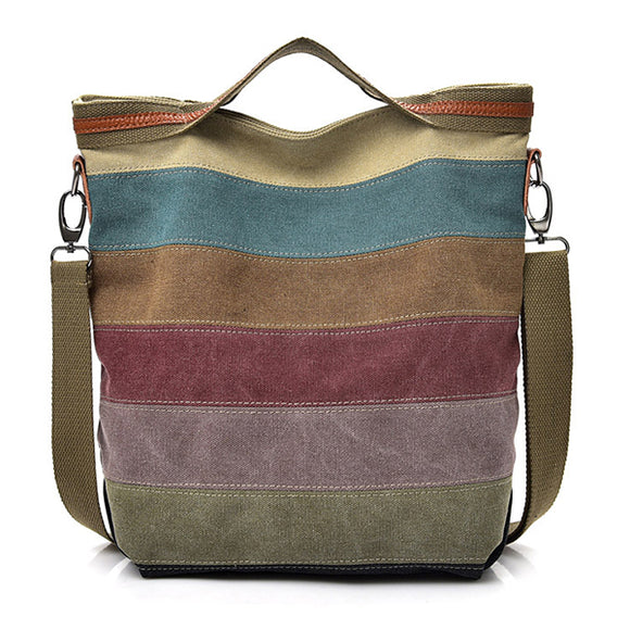 Canvas Contrast Color Striped Handbag Shoulder Bags Crossbody Bags For Women