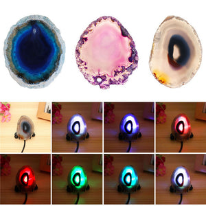 Natural Polished Agate Slice USB Lamp Night Light with Iron Stand