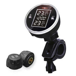 Motorcycle ATV Bicycle 2-sensor Wireless TPMS Tire Tyre Pressure Monitor System With LCD Display