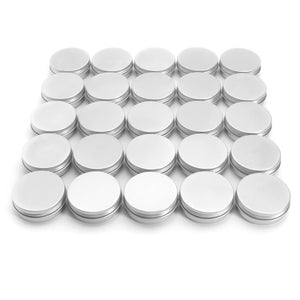 24 Pack Steel Round Aluminum Cans 2 oz Screw Top Lid Storage Beard Lip Balm Empty Can