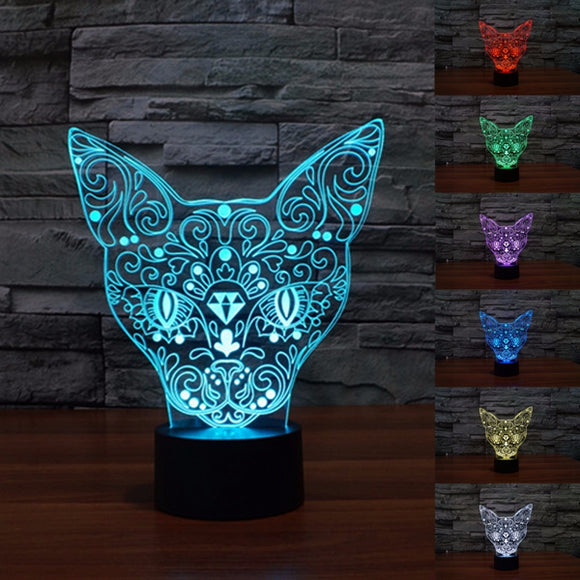 3D Cat Night Light 7 Color Change LED Art Desk Table Lamp For Toy Gift