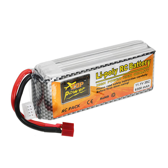 ZOP Power 11.1V 6300mAh 35C 3S Lipo Battery T Plug for RC Quadcopter RC Car