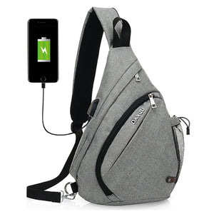 Men Outdoor Sport Bag Swagger Bag  Casual Sling Bag with USB Charging Port for Leisure