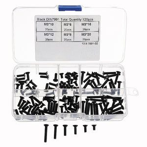 Suleve M3CH7 M3 Carbon Steel Hex Socket Flat Head Cap Screws Countersunk Bolts Assortment 120pcs