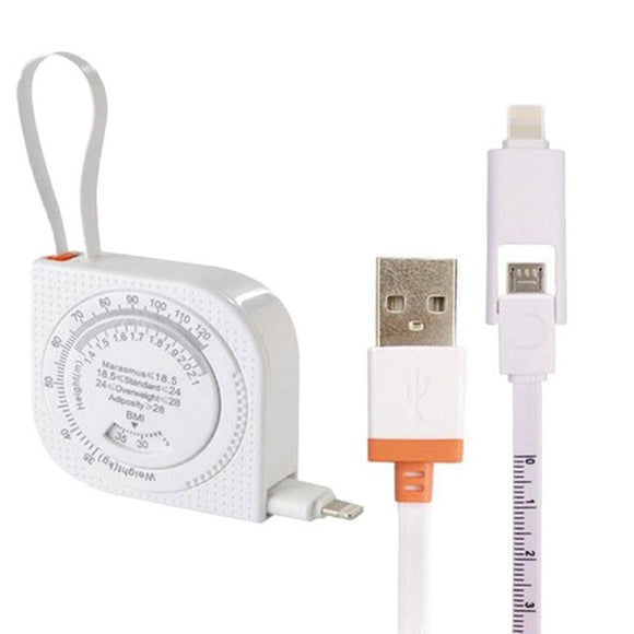 AUGIENB 2-in-1 Creative Micro USB Charging Data Cable Expansion Tape Measure BMI For IOS Android