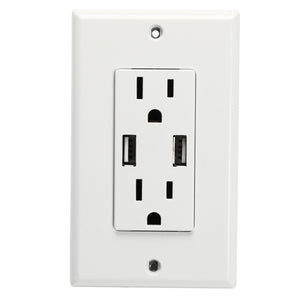 Excellway AC 120V 15 Amp Dual USB Wall Outlet Smart Wall Socket Electrical Outlet Wall Plates