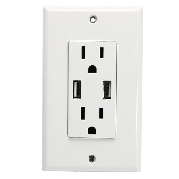 Excellway AC 120V 15 Amp Dual USB Wall Outlet Smart Wall Socket Electrical Outlet Wall Plates