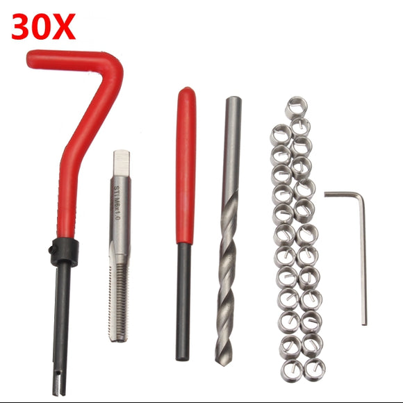 30Pcs Thread Repair Kits Restoring Wire Insert Repair Tools with M5x0.8 M6x1.0 Twist Drills