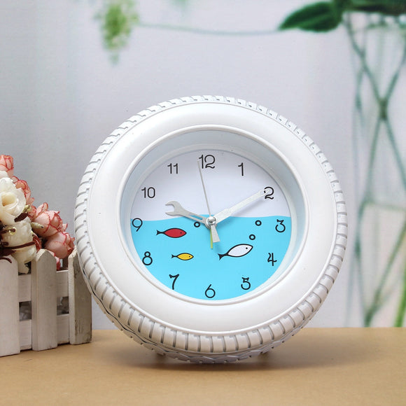 Retro Mediterranean Style Tire Alarm Clock Wall Clock Desktop For Home Decorative