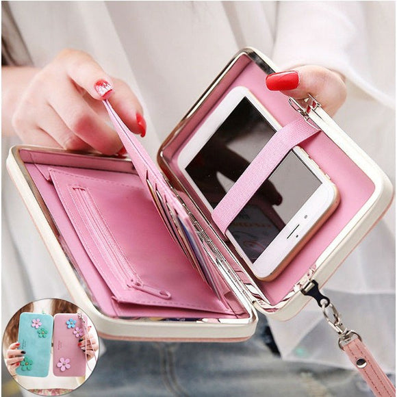 Women Flower 5.5 Inch Phone PU Wallet Case Cover Long Wallet Purse For Iphone Huawei Xiaomi