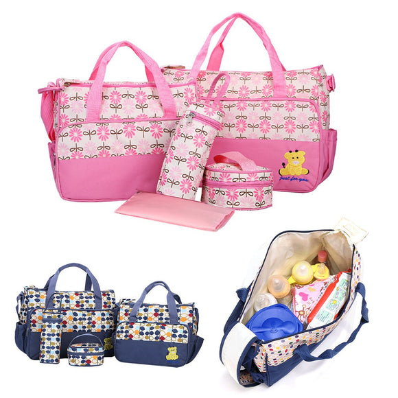 5pcs Multifunctional Baby Changing Diaper Nappy Bag Mummy Mother Handbag Bags