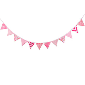 Pink Floral Paper Flags Cotton Fabric Triangle Buntings for Photogray Shooing Prop Decor Backdrop