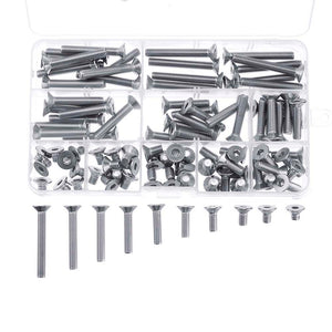 Suleve M6SH1 100Pcs M6 304 Stainless Steel Hex Socket Flat Head Screw Bolts Assortment Set