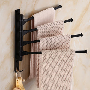 Bathroom Towel Rack Space Aluminum Towel Rack 4 Arms 2 Hooks Towel Movable Wall Mounted Swing Arm