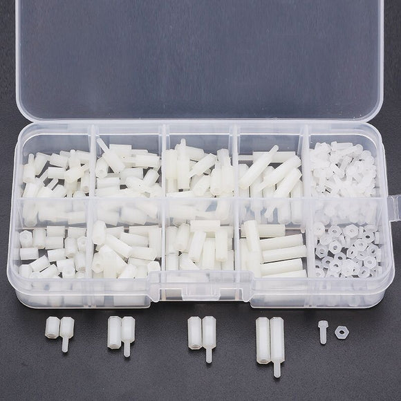 Suleve M2NH3 M2 Nylon Screw White Hex Screw Nut Nylon PCB Standoff Assortment Kit 300pcs