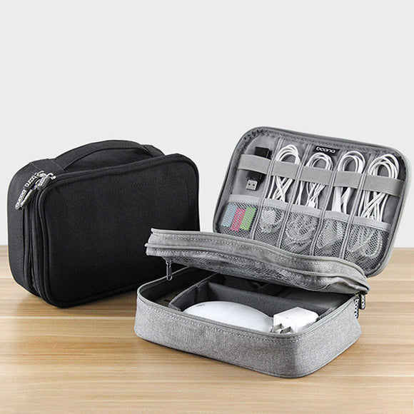 Men Women Multifunction Double Layer Earphone Charging Multiple Compartment Portable Storage Bag