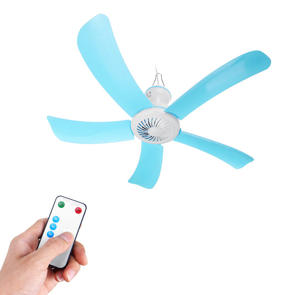 Portable 5 Blades Mini Ceiling Fan W/ Remote Control Hanging Summer Cooler Gift