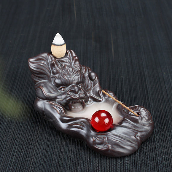 Ceramic Backflow Incense Cone Burner Stick Holder Dragon Fragrant Smoke Backflow Censer Home Decor