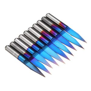 Drillpro 10pcs 0.1-0.7mm 20 Degree Engraving Bit Blue Nano Coated Carbide Flat Bottom PCB Engraving Bit CNC Router Tool