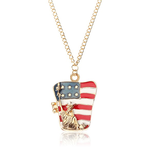 Statue of Liberty American Flag Pattern Necklace Unisex Clothing Accessories