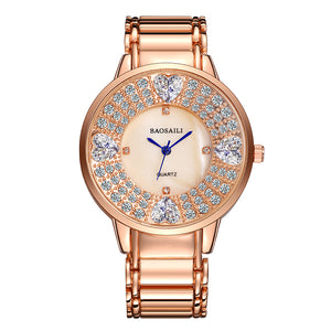 BAOSAILI BSL1036 Shining Ladies Wrist Watch Heart Imitation Diamond Quartz Watch