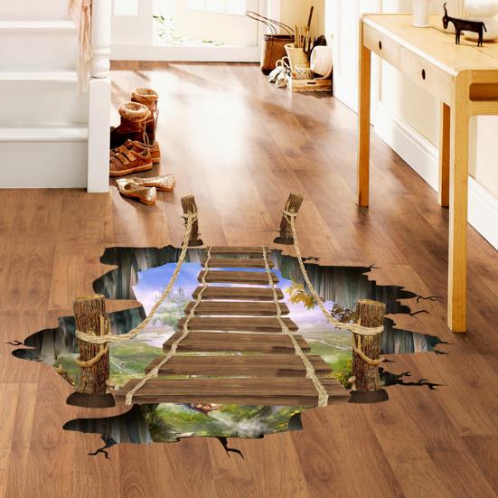 3D Wooden Bridge Living Room Bedroom Animals Floor Home Background Wall Decor Creative Stickers