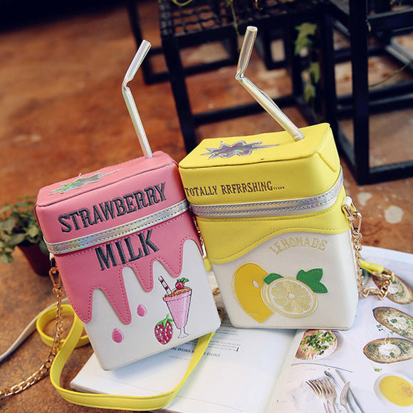 Women Funny Shoulder Bag Strawberry Milk Box Crossbody Bags Girl Small Bag Purse