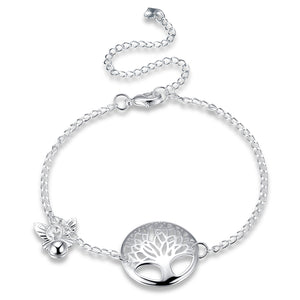 Trendy Silver Plated Chain Tree of Life Insect Pendant Anklet for Women