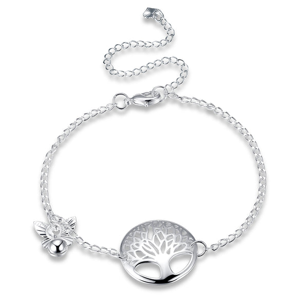 Trendy Silver Plated Chain Tree of Life Insect Pendant Anklet for Women