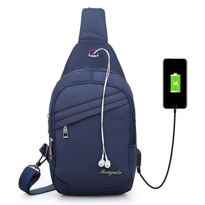 Men Oxford Casual Waterproof USB Charging Chest Bag Crossbody Bag