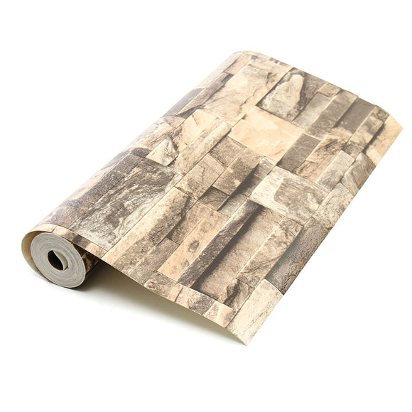 10mx0.53m 3D Realistic Retro Stacked Brick Stone Vinyl Background Wall Paper Khaki