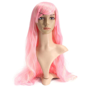 Pink Beige Mixed Color Cosplay Women Wig Long Wavy Curly Hair Wigs 65cm