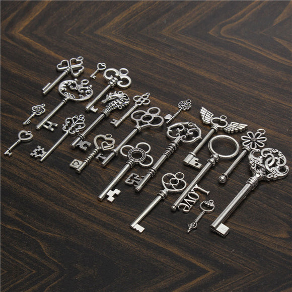 20Pcs Vintage Silver Skeleton Key Pendant Heart Bow Lock Steampunk Set