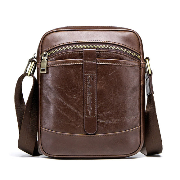 Men Genuine Leather Business Casual Vintage Large Capacity Crossbody Bag