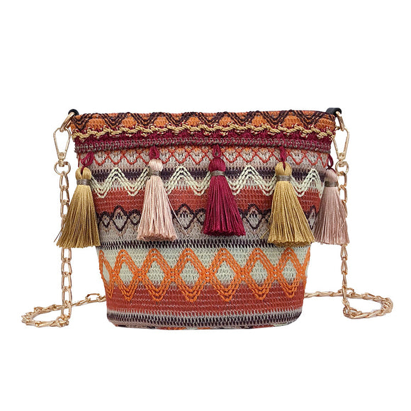 Bohemia National Style Cotton Tassel Bukcet Bags Crossbody Bag Shoulder Bags For Women