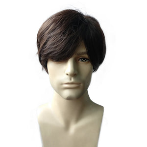 Brown Men Hair Wig Fluffy Medium Heat Resistant Synthetic Fiber