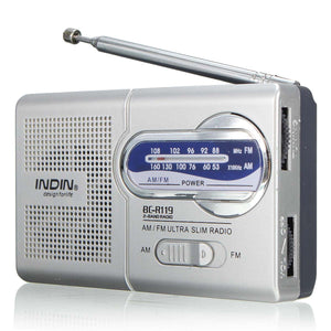 INDIN BC-R119 AM/FM Portable Pocket Radio Receiver Telescopic Antenna World Receiver 3.5mm