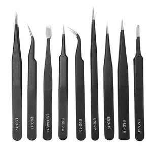 DANIU 9pcs ESD Stainless Steel Anti-static Tweezers with Storage Bag Teardown Electronic Maintenance Tool