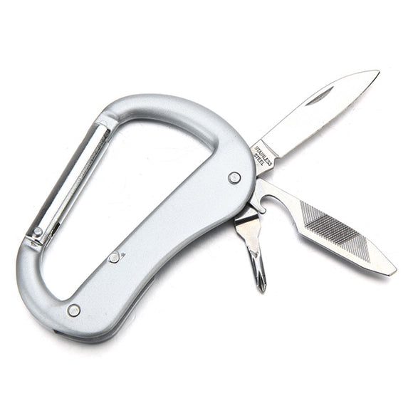 Silver Multifunctional 3 In 1 Camping Knife Hanging Buckle Bottle Opener Cross-Screwdriver Carabiner