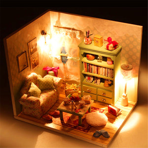 Hoomeda DIY Dream House Wood Dollhouse Miniature With LED+Furniture+Cover Room