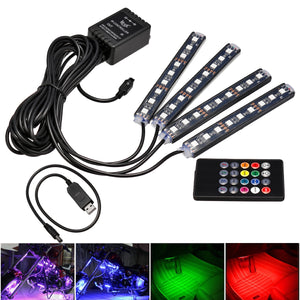 RGB 9 LED Wireless Remote Voice Control Atmosphere Strip Light USB Motorcycle Lamp