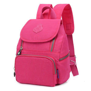 Women Solid Nylon Flap Backpack Waterproof Casual Satchel