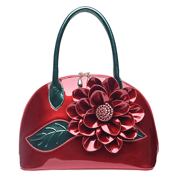 Brenice Women National Style Shell Bag Leather Rose Decoration Handbag