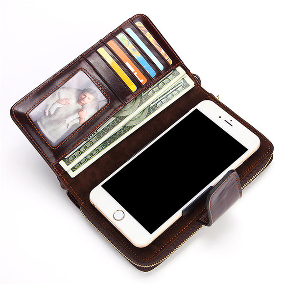 Men Genuine Leather Retro Clutch Bag Male Wallet Phone Bag For 7 inches Phone