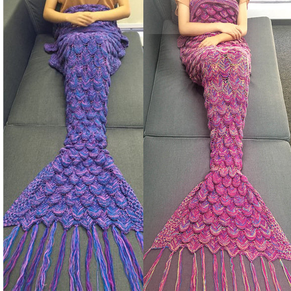 85x 190cm Mermaid Tail Sofa Blanket Soft Warm Hand Crocheted Knitting Wool For Adult