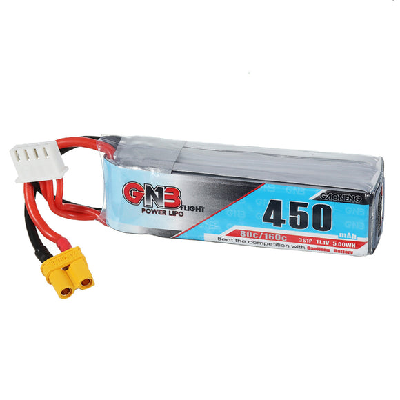 Gaoneng GNB 11.1V 450mAh 80/160C 3S Lipo Battery XT30 Plug for FPV Racing Drone