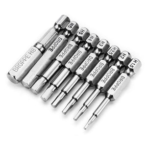 Broppe 8pcs 50mm H1.5-H8 Hex Head Screwdriver Bit 1/4 Inch Hex Shank Magnetic Screwdriver Bits